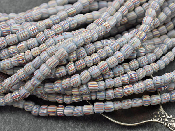 Indondesian Glass Beads - Seed Beads - Java Glass Beads - Striped Seed Beads - 4-7mm - 24" Strand - (4053)