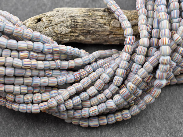 Indondesian Glass Beads - Seed Beads - Java Glass Beads - Striped Seed Beads - 4-7mm - 24" Strand - (4053)