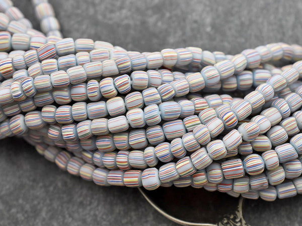 Indondesian Glass Beads - Seed Beads - Java Glass Beads - Striped Seed Beads - 4-7mm - 24" Strand - (4053)