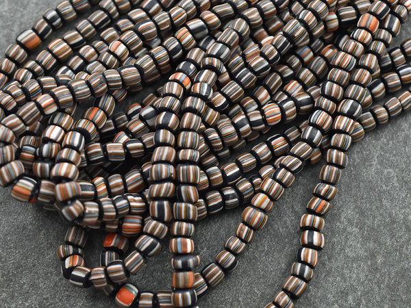 Indondesian Glass Beads - Seed Beads - Java Glass Beads - Striped Seed Beads - 4-7mm - 24" Strand - (799)