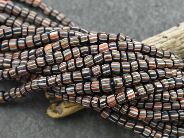 Indondesian Glass Beads - Seed Beads - Java Glass Beads - Striped Seed Beads - 4-7mm - 24" Strand - (799)