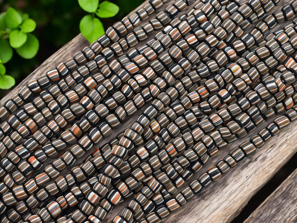 Indondesian Glass Beads - Seed Beads - Java Glass Beads - Striped Seed Beads - 4-7mm - 24" Strand - (799)