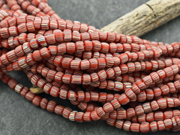 Indondesian Glass Beads - Seed Beads - Java Glass Beads - Striped Seed Beads - 4-7mm - 24" Strand - (1551)