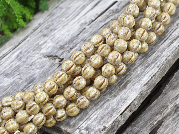 Melon Beads - Round Beads - Czech Glass Beads - 6mm Beads - Fluted Round - 25pcs - 6mm - (3280)