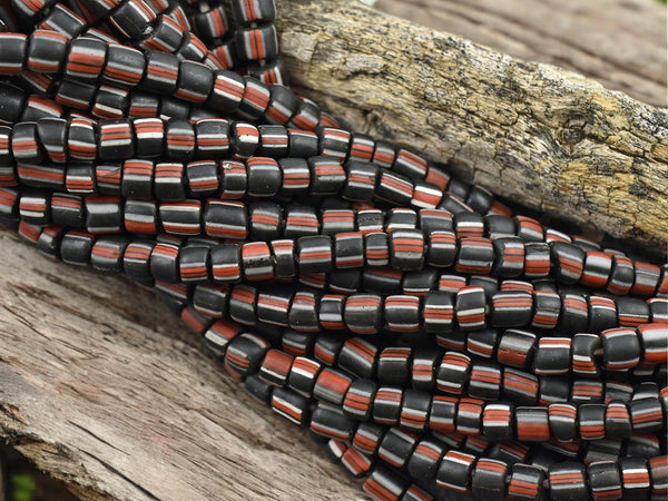 Indondesian Glass Beads - Seed Beads - Java Glass Beads - Striped Seed Beads - 4-7mm - 24" Strand - (A144)