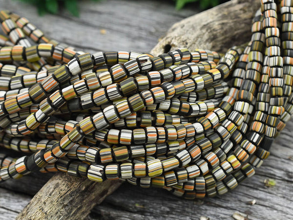 Indondesian Glass Beads - Seed Beads - Java Glass Beads - Striped Seed Beads - 4-7mm - 24" Strand - (4893)