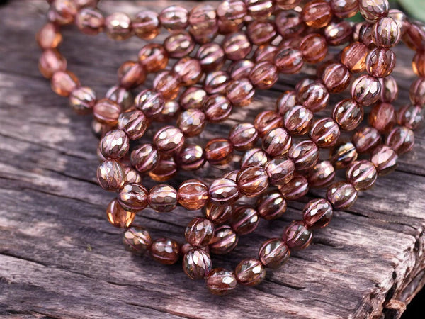 Czech Glass Beads - 6mm Beads - Melon Beads - Faceted Melon - Round Beads - 6mm - 25pcs - (5398)