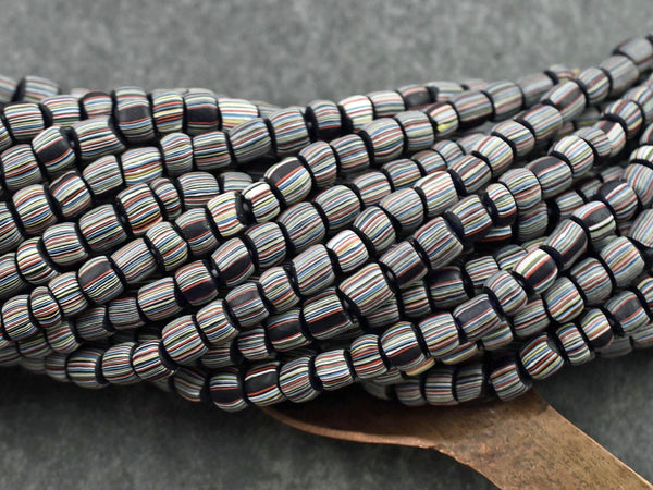 Indondesian Glass Beads - Seed Beads - Java Glass Beads - Striped Seed Beads - 4-7mm - 24" Strand - (B43)