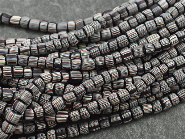 Indondesian Glass Beads - Seed Beads - Java Glass Beads - Striped Seed Beads - 4-7mm - 24" Strand - (B43)