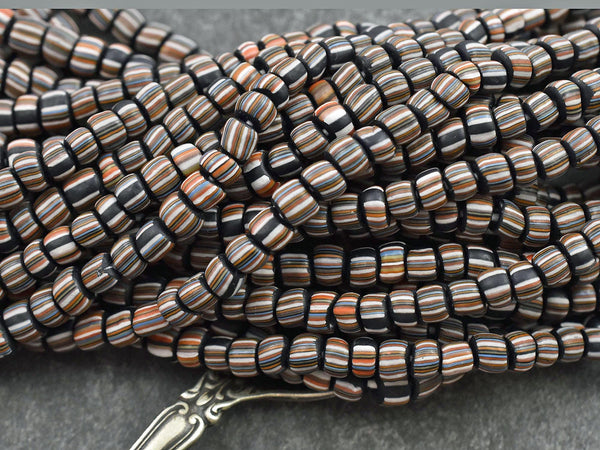 Indondesian Glass Beads - Seed Beads - Java Glass Beads - Striped Seed Beads - 4-7mm - 24" Strand - (799)