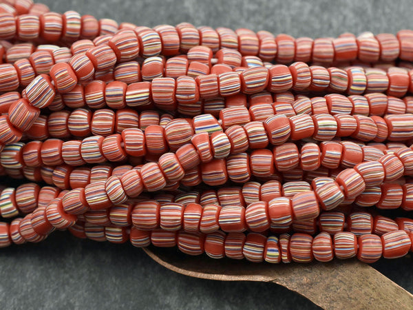 Indondesian Glass Beads - Seed Beads - Java Glass Beads - Striped Seed Beads - 4-7mm - 24" Strand - (1551)