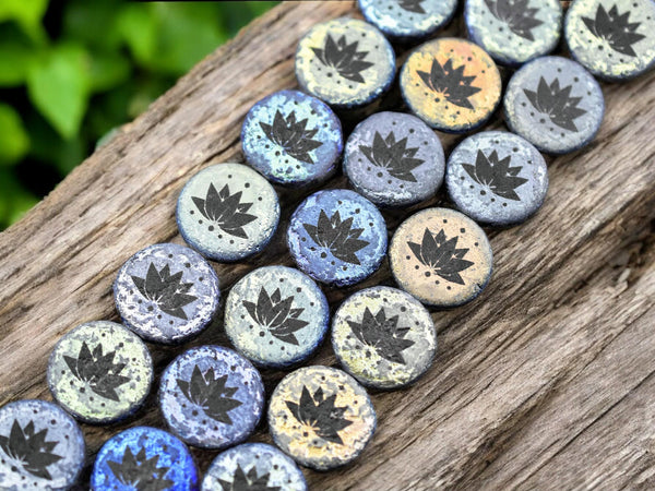 *4* 14mm Jet AB Acid Etched Lotus Flower Coin Beads