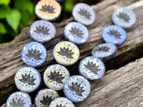 *4* 14mm Jet AB Acid Etched Lotus Flower Coin Beads