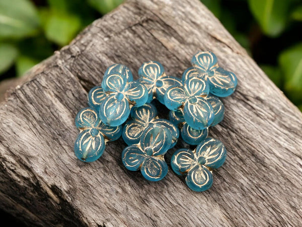 Flower Beads - Czech Glass Beads - Picasso Beads - Floral Beads - 14x12mm - 10pcs - (5464)