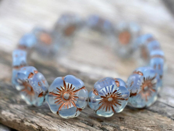 *6* 12mm Copper Inlayed Blue Opaline Carved Table Cut Flower Beads