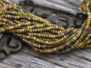 6/0 Aged Matte Rustic Bear Striped Picasso Czech Glass Seed Bead Mix (21