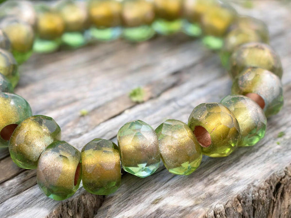 *15* 7x12mm Copper Lined Olivine Fire Polished Large Hole Rondelle Beads