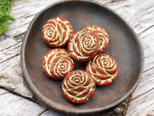 Czech Glass Beads - Red Flower Beads - Floral Beads - Picasso Beads - 6pcs - 18mm - (2206)