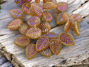 *15* 16x12mm Metallic Volcano Washed Matte Topaz Top Drilled Doogwood Leaf Beads