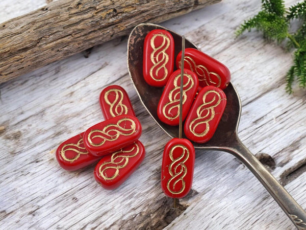 Czech Glass Beads - Infinity Beads - Red Beads - Oval Beads - 18x9mm - 10pcs - (380)