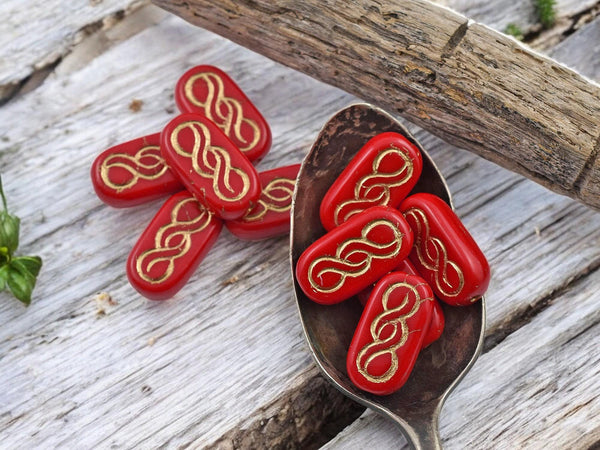 Czech Glass Beads - Infinity Beads - Red Beads - Oval Beads - 18x9mm - 10pcs - (380)