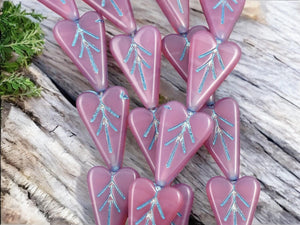 *8* 17x11mm Turquoise Washed Pink Opal Heart Leaf Beads