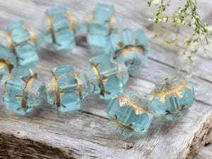 *8* 13x15mm Gold Washed Aquamarine Faceted Crown Beads