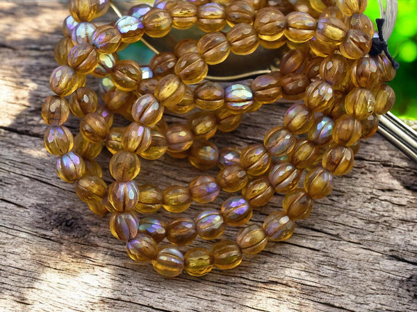 Czech Glass Beads - 6mm Beads - Melon Beads - Faceted Melon - Round Beads - 6mm - 25pcs - (5591)