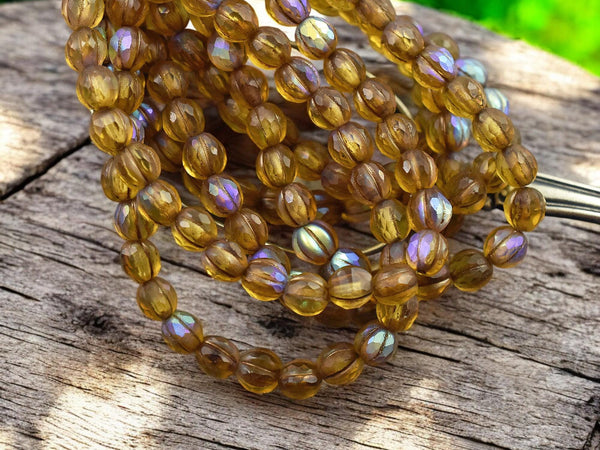 Czech Glass Beads - 6mm Beads - Melon Beads - Faceted Melon - Round Beads - 6mm - 25pcs - (5591)