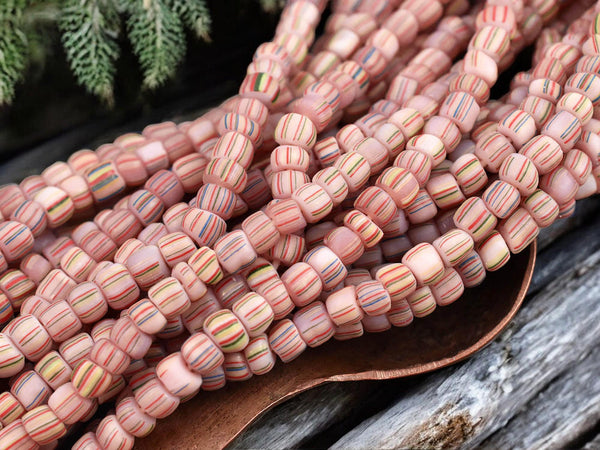 Striped Java Glass Beads -- Approx 24" Strand - Indonesian Glass Beads