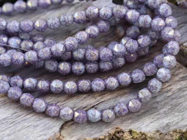 *50* 4mm Purple Washed Periwinkle Blue English Cut Round Beads