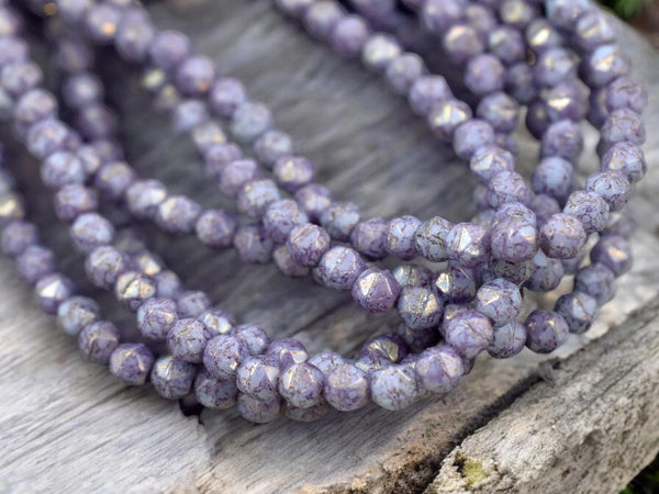 *50* 4mm Purple Washed Periwinkle Blue English Cut Round Beads