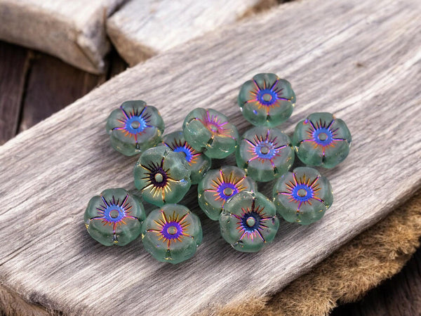 Flower Beads - Czech Glass Beads - Hibiscus Beads - Hawaiian Flower Beads - 12pcs - 12mm - (4455)