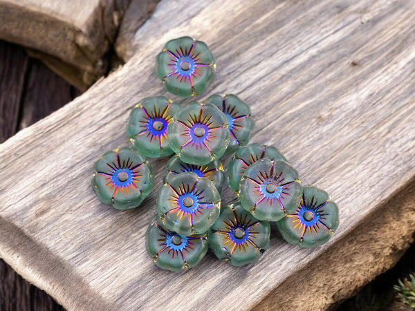 Flower Beads - Czech Glass Beads - Hibiscus Beads - Hawaiian Flower Beads - 12pcs - 12mm - (4455)