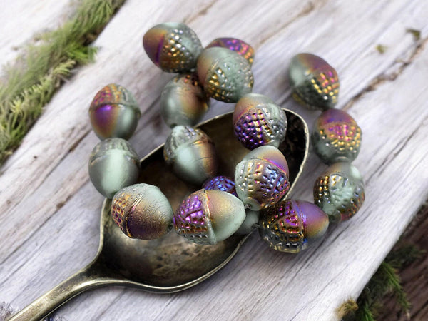 Czech Glass Beads - Acorn Beads - Fall Beads - Picasso Beads - Beads for Jewelry - 10x12mm - 8pcs - (2872)