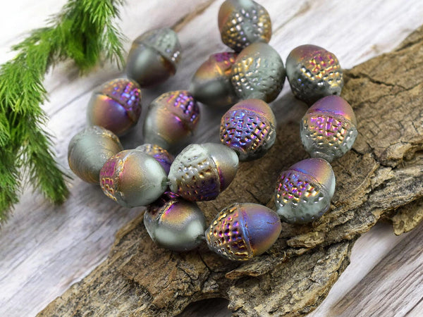 Czech Glass Beads - Acorn Beads - Fall Beads - Picasso Beads - Beads for Jewelry - 10x12mm - 8pcs - (2872)