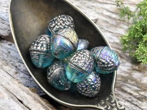 *8* 10x12mm Silver AB Washed Teal Acorn Oval Beads