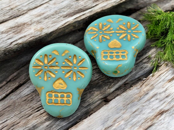 *10* 20x17mm Gold Washed Opaque Turquoise Sugar Skull Beads