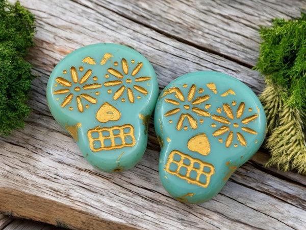 *10* 20x17mm Gold Washed Opaque Turquoise Sugar Skull Beads