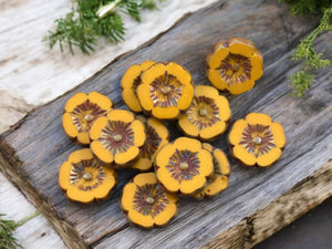 *12* 12mm Opaque Mustard Yellow Picasso Hawaiian Flower Beads