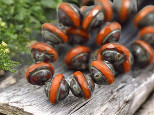 *10* 8x10mm Orange Opaline Picasso Saturn Beads