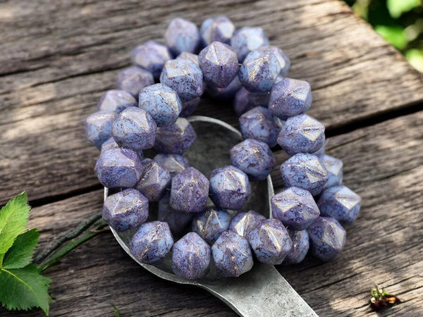 *15* 9x10mm Purple Washed Opaqaue Periwinkle Antique Cut Round Beads