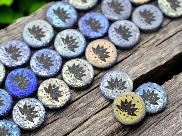 *4* 14mm Jet AB Acid Etched Lotus Flower Coin Beads