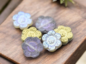 *6* 14mm 1/2 Gold Coated Matte Purple Luster Wildflower Beads