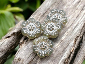 *6* 14mm Silver Platinum Washed Matte Light Tourmaline Wildflower Beads