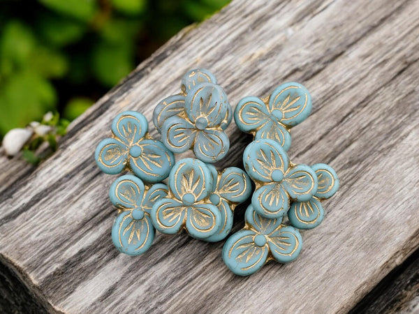 Flower Beads - Czech Glass Beads - Picasso Beads - Floral Beads - 14x12mm - 10pcs - (B594)