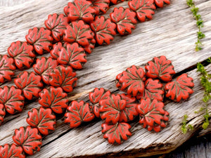 Czech Glass Beads - Maple Leaf Beads - Picasso Beads - Fall Beads - 13x11mm - 12pcs - (3513)