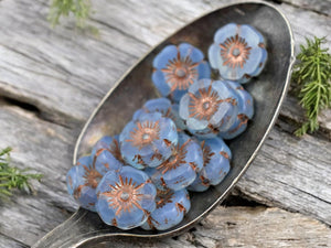 *6* 12mm Copper Inlayed Blue Opaline Carved Table Cut Flower Beads