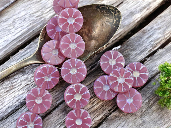 *8* 12mm Cotton Candy Pink Opaline AB Cosmo Flower Beads