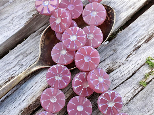 *8* 12mm Cotton Candy Pink Opaline AB Cosmo Flower Beads